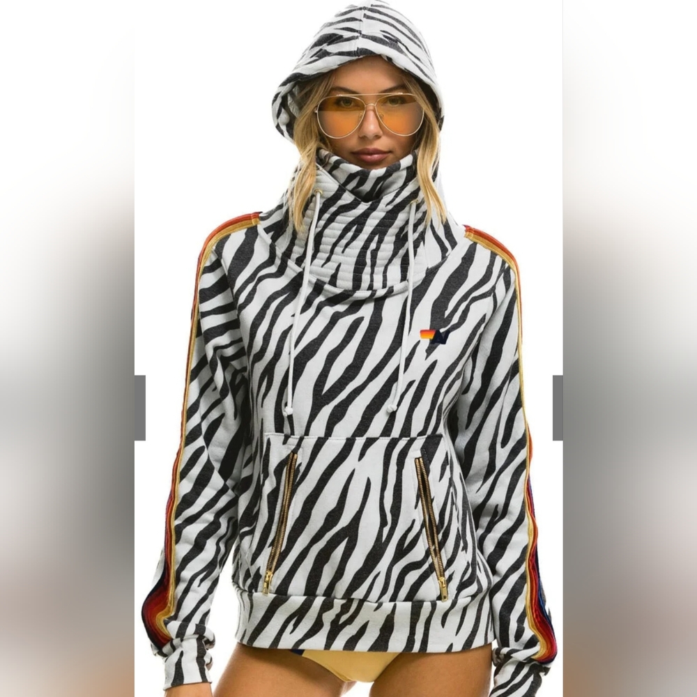 Aviator Nation Ninja Zebra PULLOVER HOODIE XS